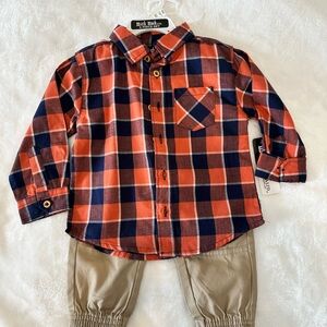 Plaid Button-Up Shirt and Pants Set- 18 months